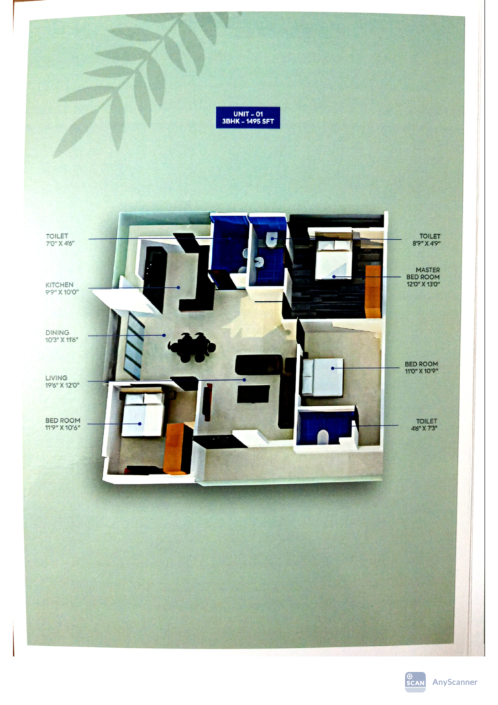 Bhumika Prestige 3 BHK Floor Plan 1495 Sq Ft
